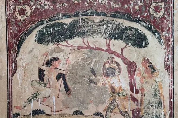 Mural depicting the Jhulan Leela, from Achleshwar Dham, Acchal, Batala, Gurdaspur district