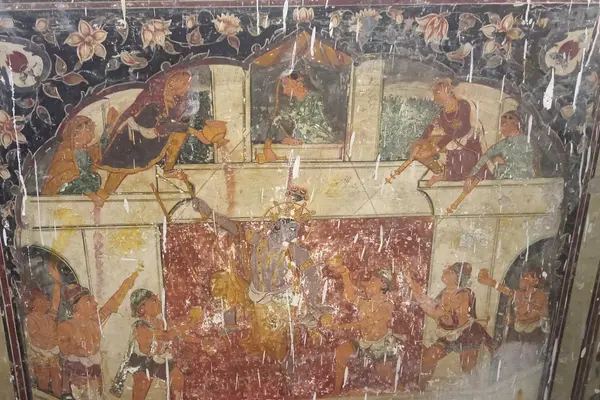 Mural depicting Krishna playing Holi, from Achleshwar Dham, Acchal, Batala, Gurdaspur dist